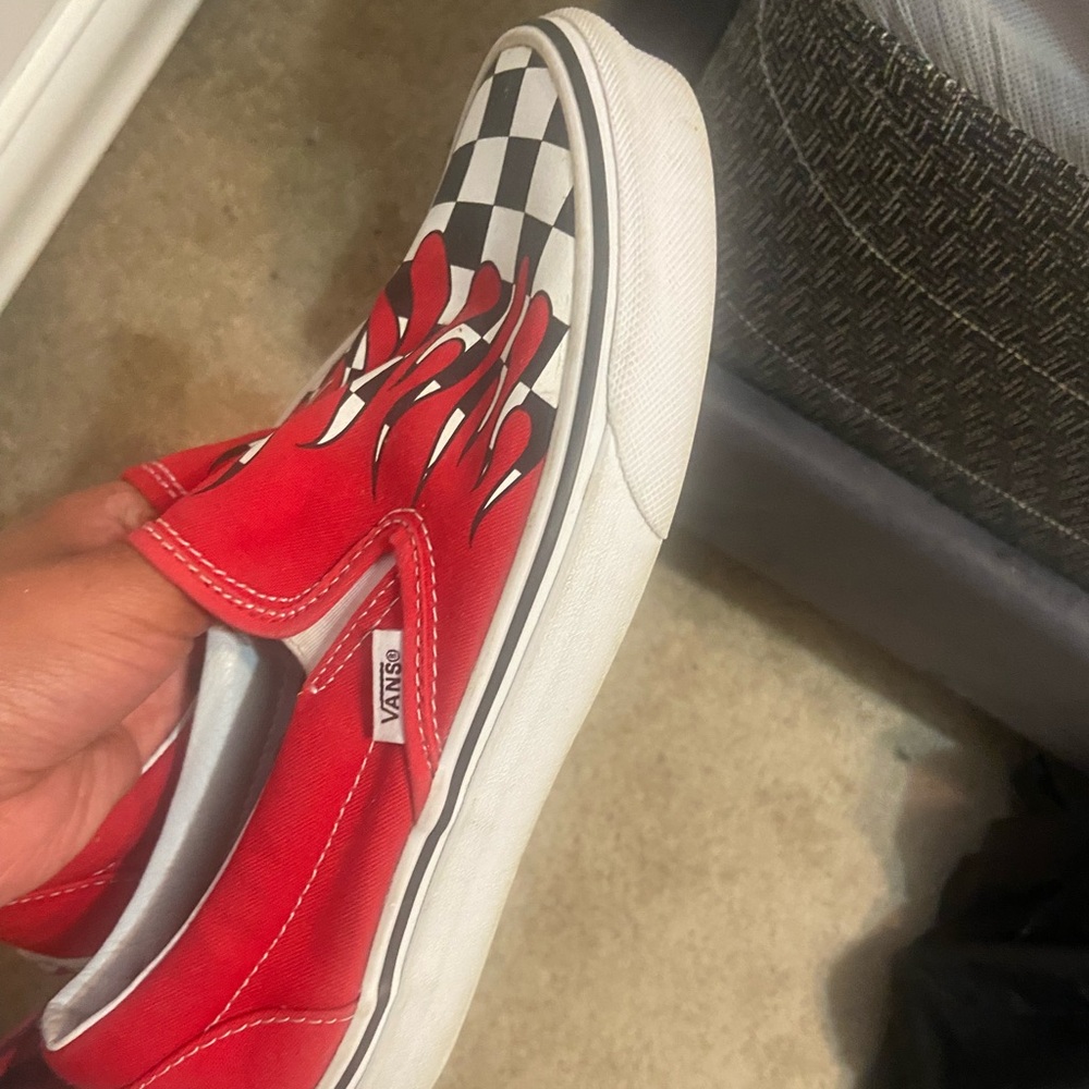 red and black flames checkerboard vans